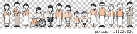 Illustration material of people of various generations, adults and children Illustration material of people of various generations, adults and children 111220826