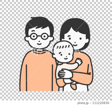Illustration material of a family of three and a young couple Illustration material of a family of three and a young couple 111220830