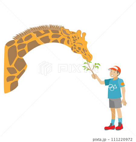 キリンに餌やりをする子供のイラスト キリンに餌やりをする子供のイラスト 111220972