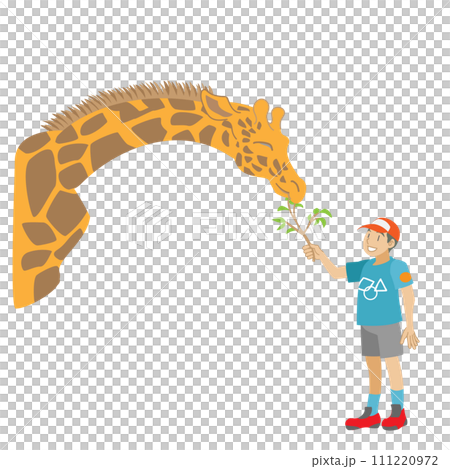 キリンに餌やりをする子供のイラスト キリンに餌やりをする子供のイラスト 111220972