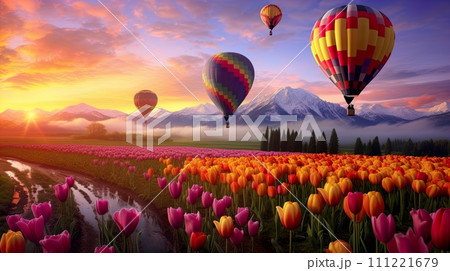Photo focusthousands of colorfull balon in the sky . generate Ai 111221679