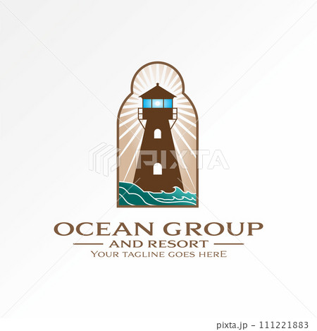 Logo design graphic concept creative abstract premium icon vector stock lighthouse with rays behind on key hole. Related to home sailor beach island Logo design graphic concept creative abstract premium icon vector stock lighthouse with rays behind on key hole. Related to home sailor beach island 111221883
