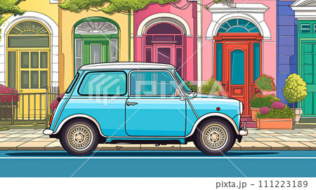 ヨーロッパの街並みに溶け込むクラシックミニ 111223189