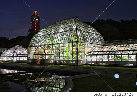 夏季ライトアップされた、名古屋市東山植物園温室 111223429