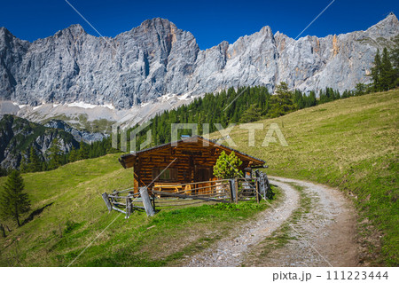 Wooden house on the slope, Ramsau am Dachstein, Austria 111223444