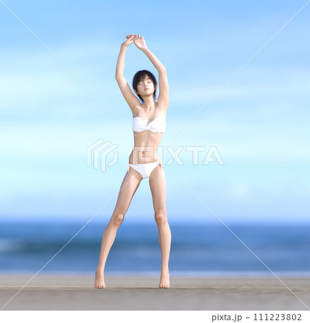 海辺でポーズする白い水着の若い女性 perming3dcgイラスト素材 海辺でポーズする白い水着の若い女性 perming3dcgイラスト素材 111223802