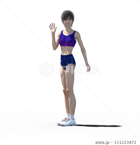 ポーズするランニングウェアの女子選手　perming3dcgイラスト素材 111223872
