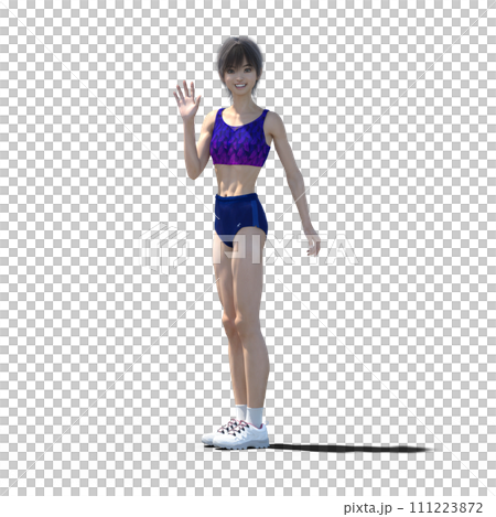 ポーズするランニングウェアの女子選手　perming3dcgイラスト素材 111223872