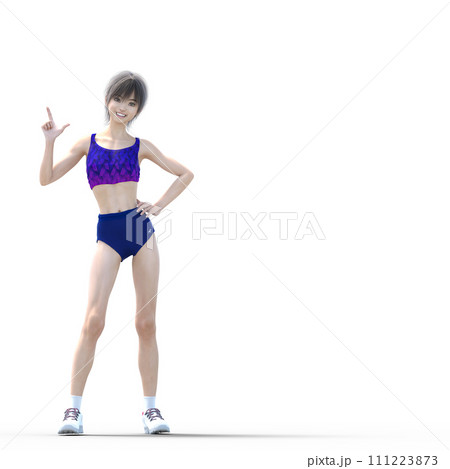 ポーズするランニングウェアの女子選手　perming3dcgイラスト素材 111223873