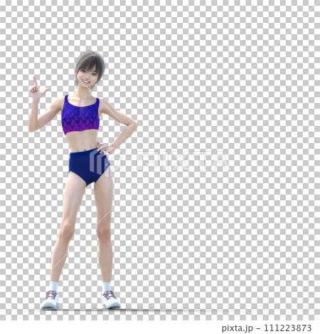 ポーズするランニングウェアの女子選手　perming3dcgイラスト素材 111223873