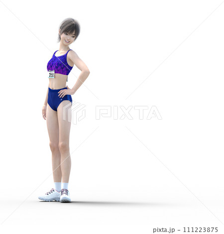 ポーズするランニングウェアの女子選手　perming3dcgイラスト素材 111223875