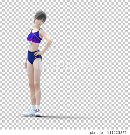 ポーズするランニングウェアの女子選手　perming3dcgイラスト素材 111223875