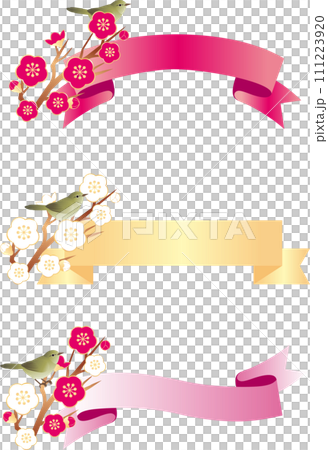 Array Ribbon Plum Warbler Spring Decoration Frame Copy Space Vector Illustration Material Set 111223920