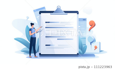 タスクチェックリスト、やることリストのチェックマーク付きクリップボード、仕事の完了、達成 タスクチェックリスト、やることリストのチェックマーク付きクリップボード、仕事の完了、達成 111223963