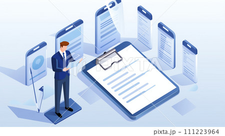 タスクチェックリスト、やることリストのチェックマーク付きクリップボード、仕事の完了、達成 タスクチェックリスト、やることリストのチェックマーク付きクリップボード、仕事の完了、達成 111223964