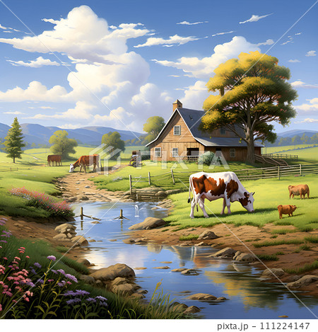 大自然の牧場　ai生成画像 111224147