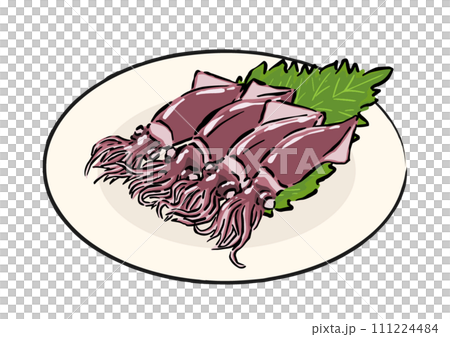 お皿に盛り付けた茹でたホタルイカのイラスト素材 111224484