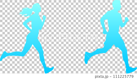 年輕男女跑步的剪影(夏季圖片) 年輕男女跑步的剪影(夏季圖片) 111225779