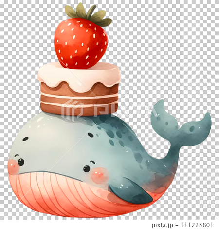 Animal watercolor with strawberry cake clipart 111225801