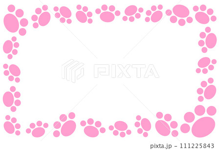 犬や猫が歩いた肉球の足跡をフレーム枠にしたイラスト 111225843