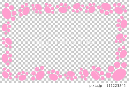 犬や猫が歩いた肉球の足跡をフレーム枠にしたイラスト 111225843