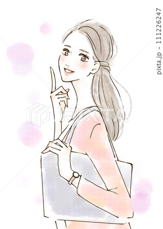 オススメを紹介する女性のイラスト　楽しい　前向き 111226247