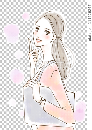 Illustration of a woman introducing recommendations - Fun, positive 111226247