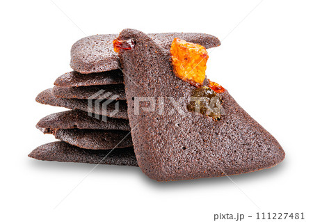 Pile of delicious dry mixed fruit brownie crackers. Pile of delicious dry mixed fruit brownie crackers. 111227481