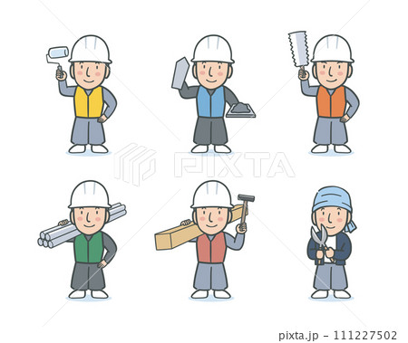 ガテン系職人のイラストセット ガテン系職人のイラストセット 111227502