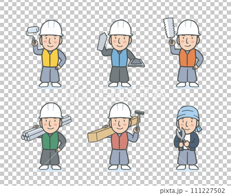 ガテン系職人のイラストセット ガテン系職人のイラストセット 111227502