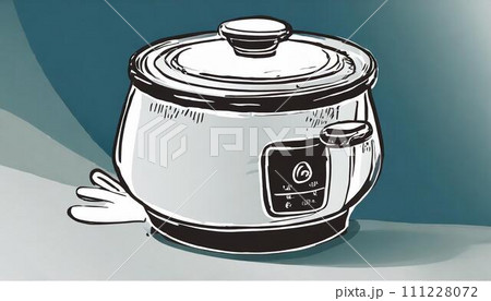 シンプルな背景とシンプルな白い炊飯器のイラスト 111228072