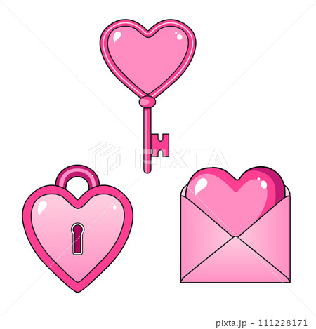 Vector icon with letter and lock key by Valentine day. Flat design element set. For greeting card 111228171