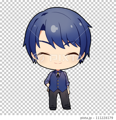 紺髪男子-笑顔- 背景なし 111228179