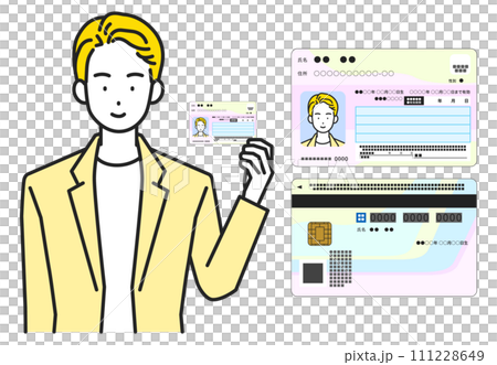 持有個人編號卡和個人編號卡（正面和背面）套裝的男性 111228649