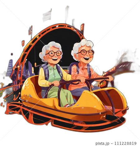 遊園地を楽しむ高齢女性 111228819