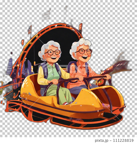 遊園地を楽しむ高齢女性 111228819