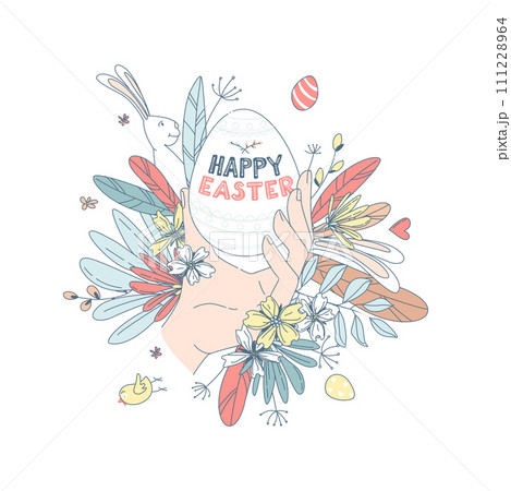 Funny Happy Easter floral pattern egg background greeting card Funny Happy Easter floral pattern egg background greeting card 111228964