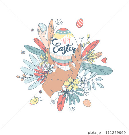 Funny Happy Easter floral pattern egg background greeting card Funny Happy Easter floral pattern egg background greeting card 111229069