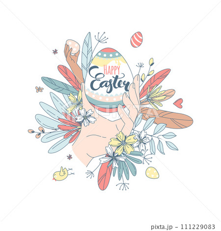 Funny Happy Easter floral pattern egg background greeting card 111229083