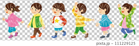 Illustrations of children walking and running Illustrations of children walking and running 111229125