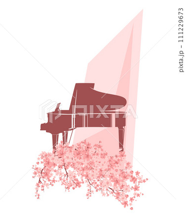 grand piano musical instrument and pink sakura flower branches vector design grand piano musical instrument and pink sakura flower branches vector design 111229673