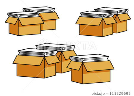 ダンボールに入った書類のカラーのフラットアイコンイラストセット　影付き 111229693