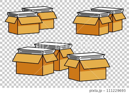 ダンボールに入った書類のカラーのフラットアイコンイラストセット　影付き 111229693