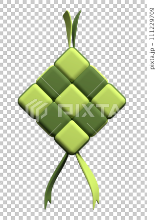 3D rendering of ketupat. Traditional ketupat food. Ketupat 3d render icon. Suitable for Ramadan and Eid decoration 111229709