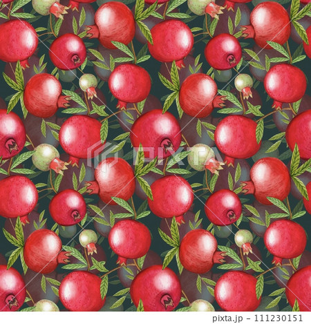 Seamless pattern with ripe pomegranates, watercolor illustration 111230151