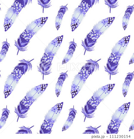 Seamless pattern with blue watercolor boho feathers Seamless pattern with blue watercolor boho feathers 111230154