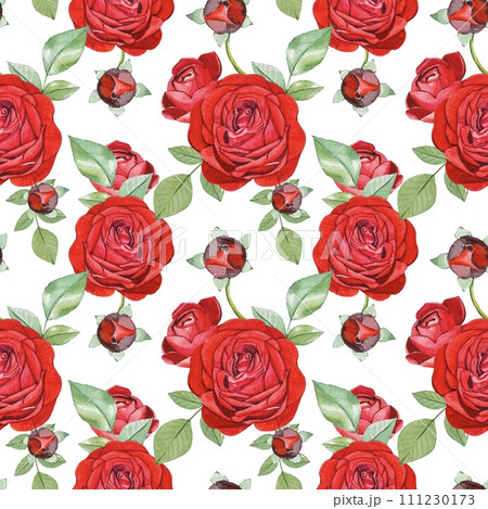 Seamless floral pattern with red roses on a white background 111230173