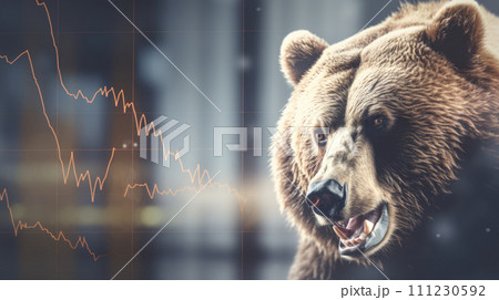 Bear icon on stock market chart, signifying market decline. Bear icon on stock market chart, signifying market decline. 111230592