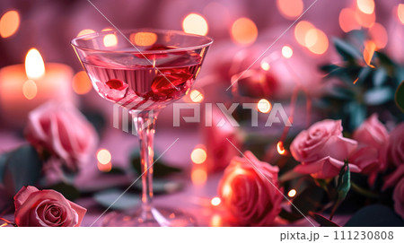 Love-filled Valentine's scene, hearts, roses, evoking affectionate feelings. 111230808