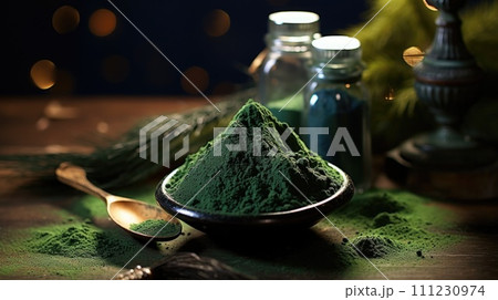 Spirulina production and cultivation, green business, entrepreneurship harvest. powder 111230974